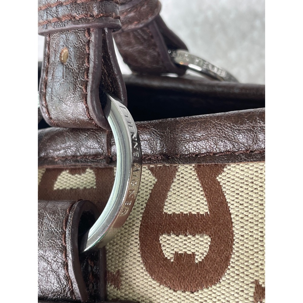 Etienne Aigner Monogram Jacquard Shoulder Bag Brown Tan Faux Leather Trim Tote - Picture 5 of 14